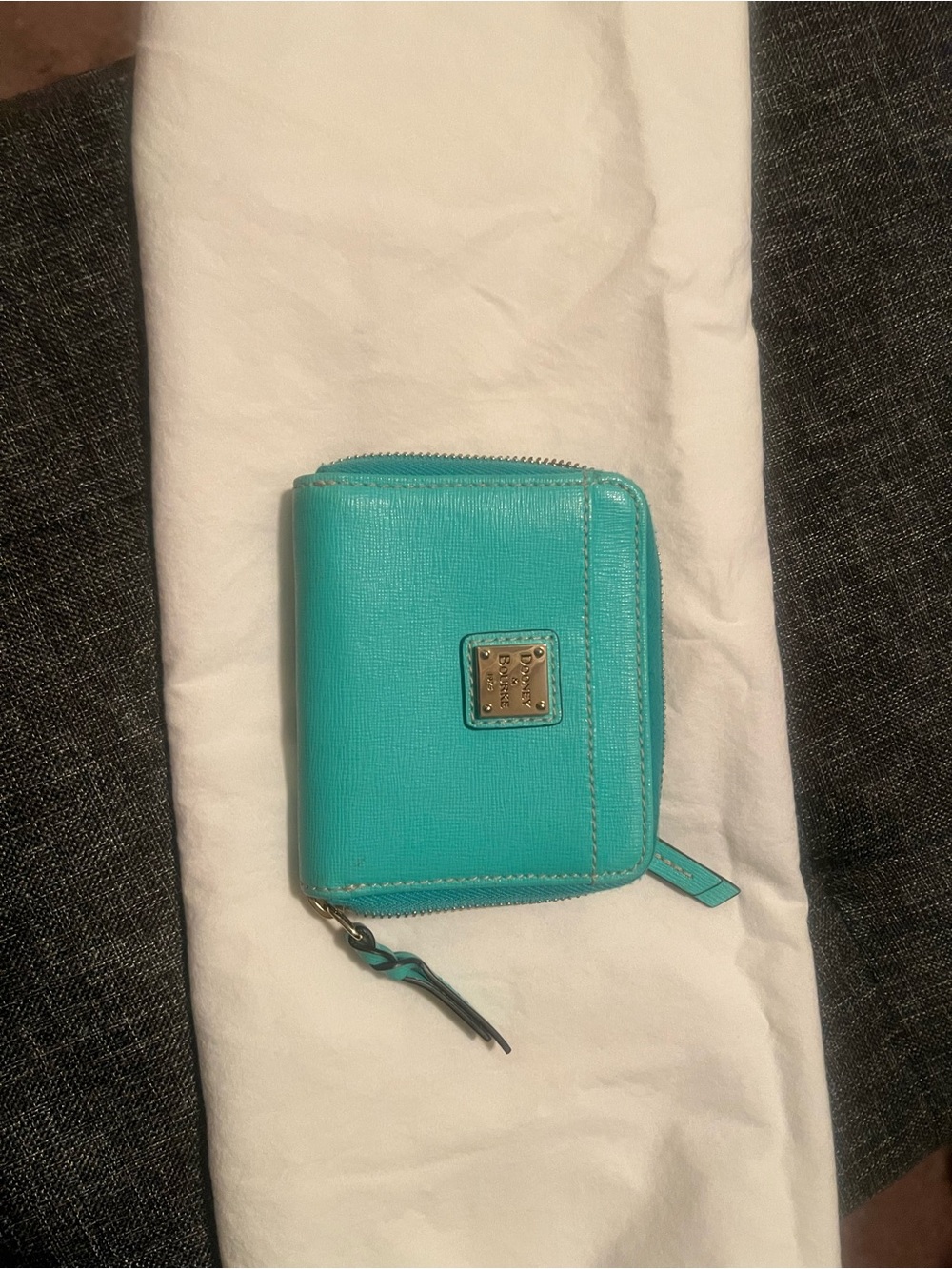 Dooney & Bourke Turquoise Zip-Around Card Holder with Logo Plaque